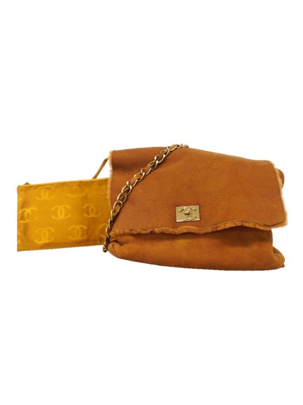 Chanel Shoulder Bag Suede Brown Gold